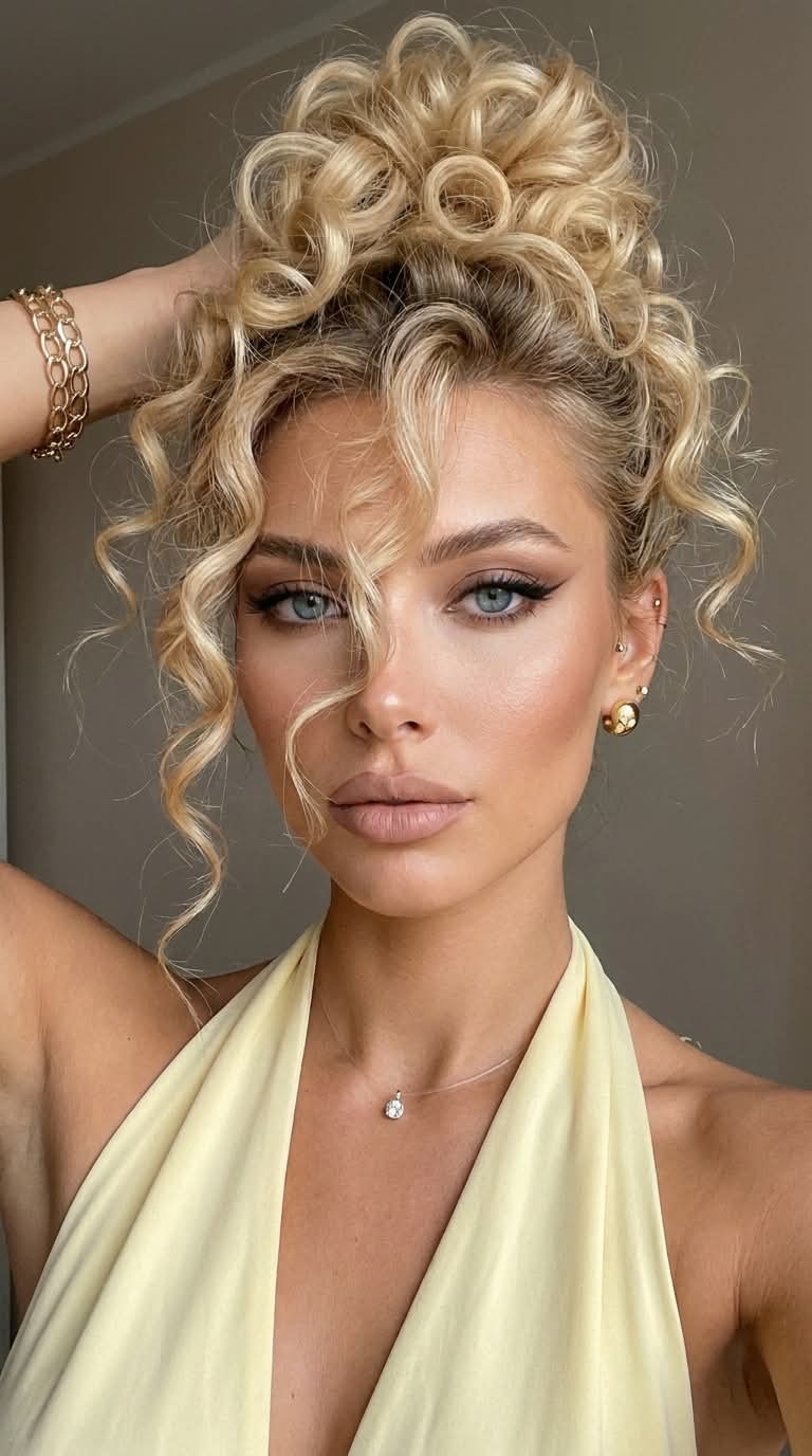 Close-Up Beauty Selfie with a Curly Updo
