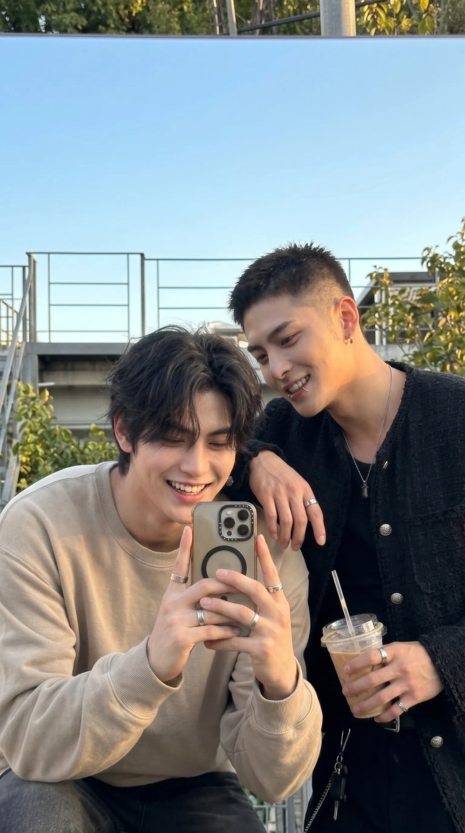 Golden-Hour Mirror Selfie of Two Young Men output 3