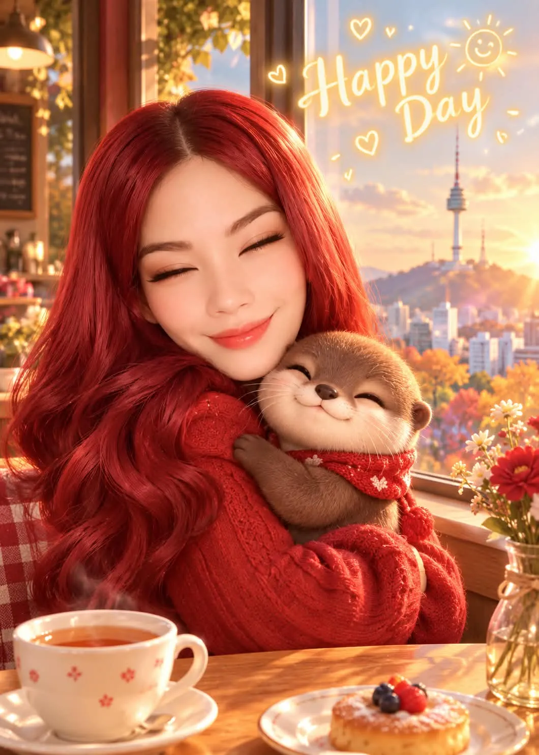 Chibi Café Scene with a Yellow Fox Cub output 4
