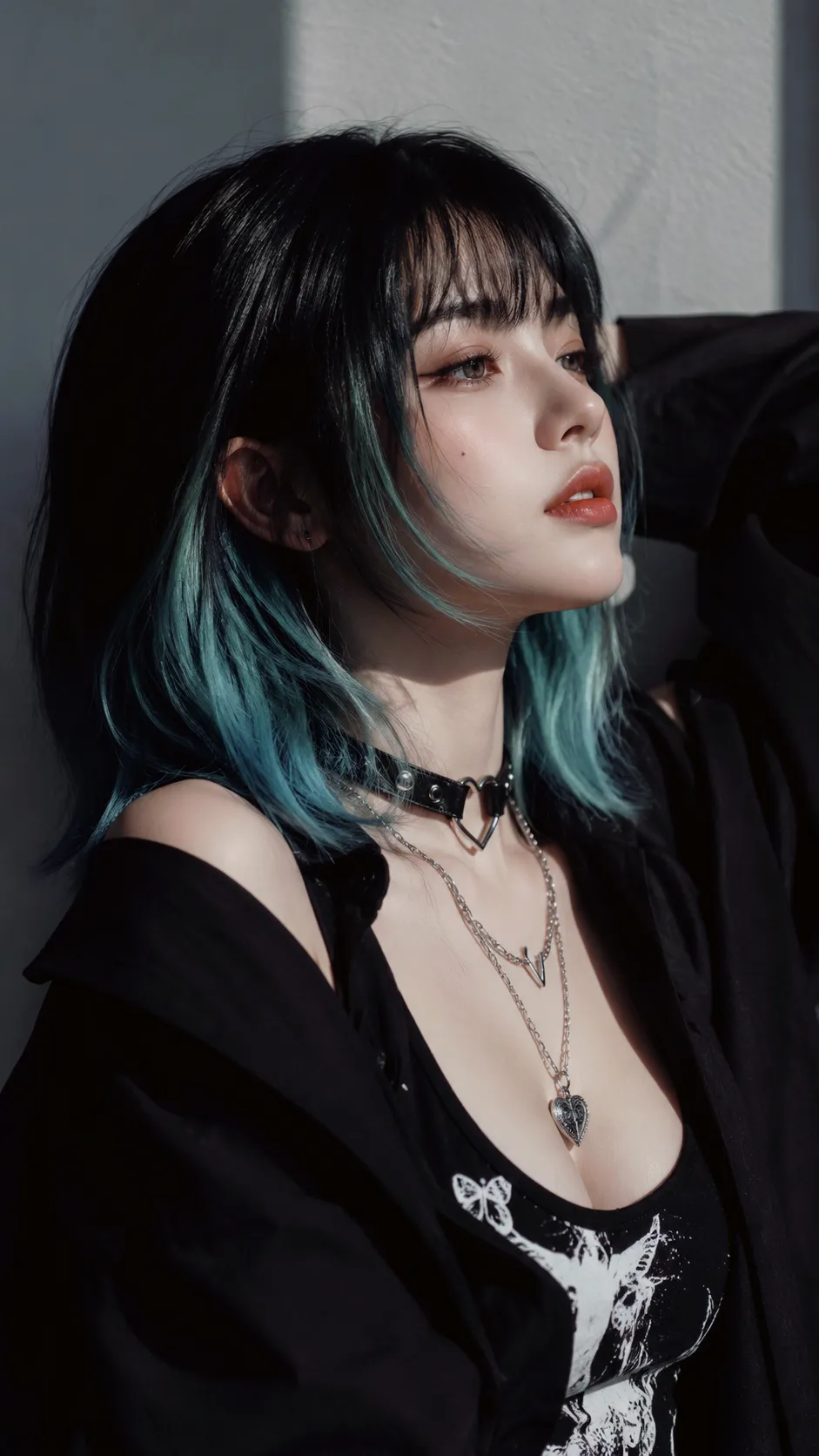 Turquoise-Tipped Gothic Fashion Editorial Portrait