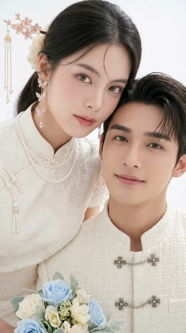 Modern Oriental Wedding Couple in a High-Key Studio output 7
