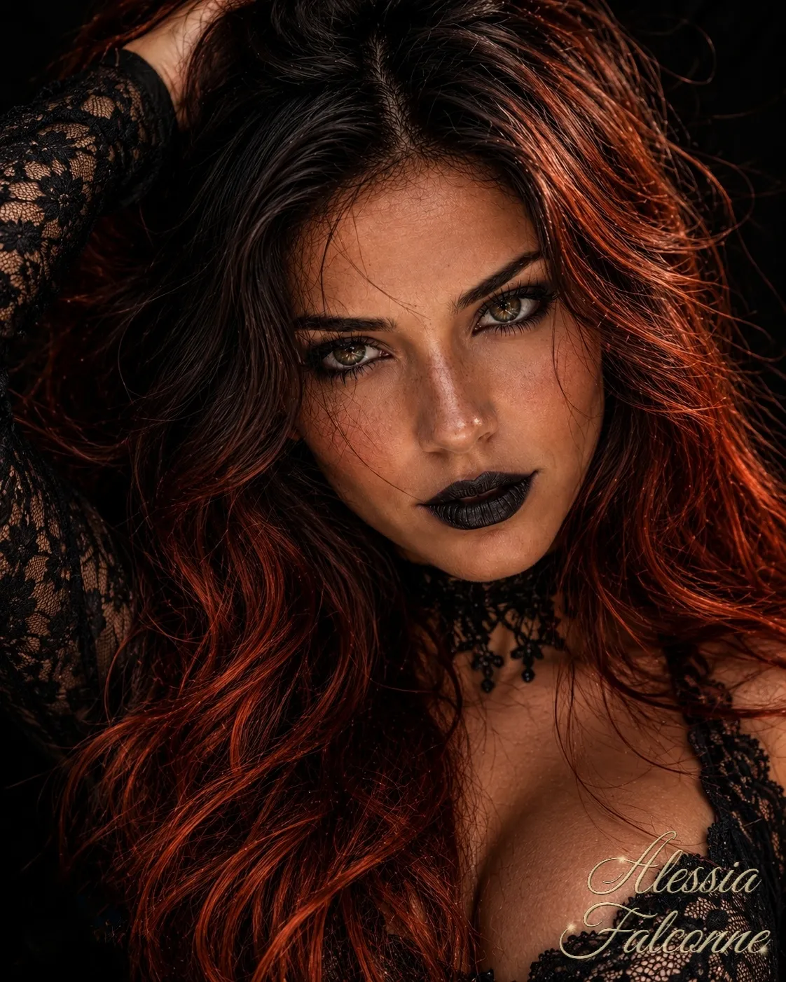 Gothic Portrait with Orange-Tipped Hair