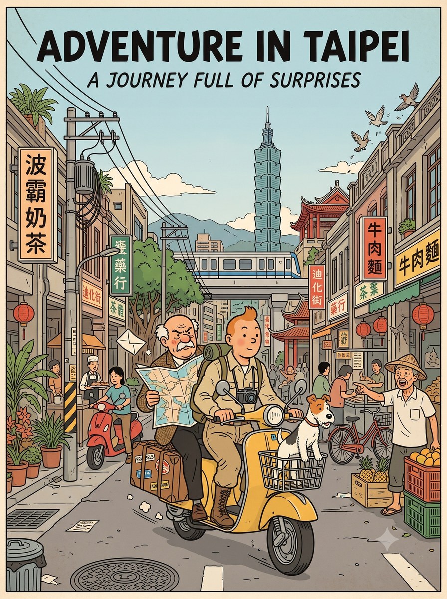 Tintin-Inspired Travel Adventure Comic Illustration
