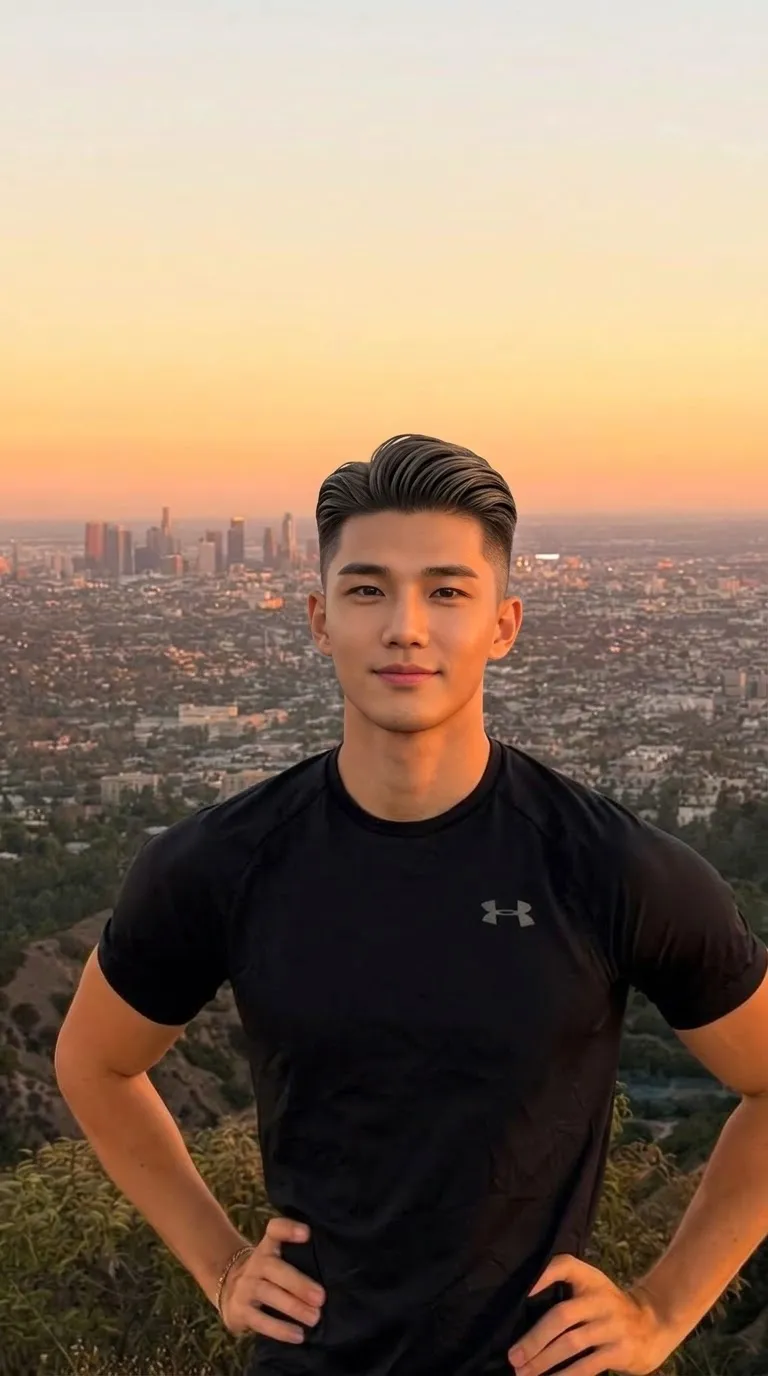 Golden-Hour Korean Male Portrait Above Los Angeles