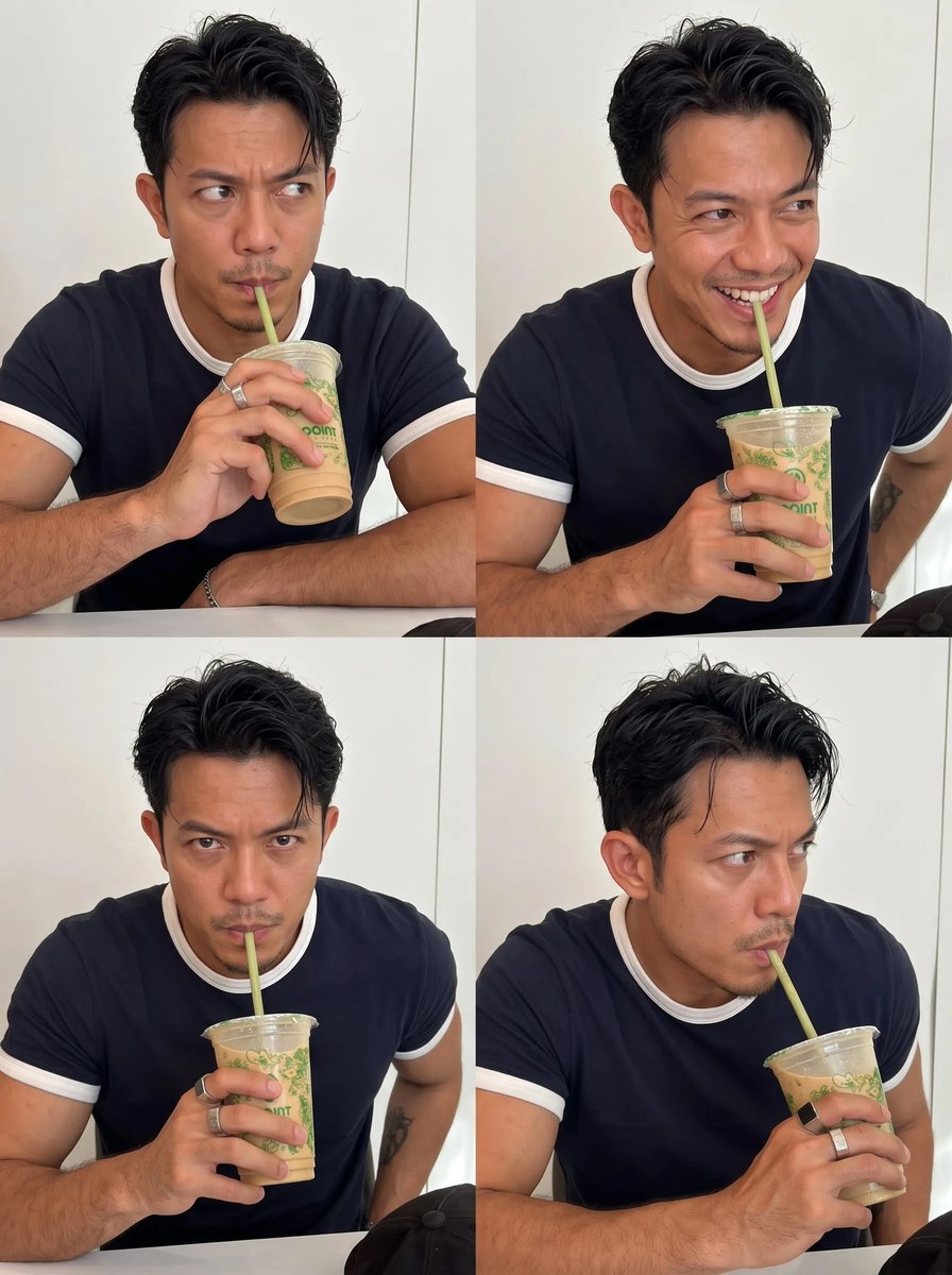 Four-Panel Iced Coffee Portrait Collage output 1
