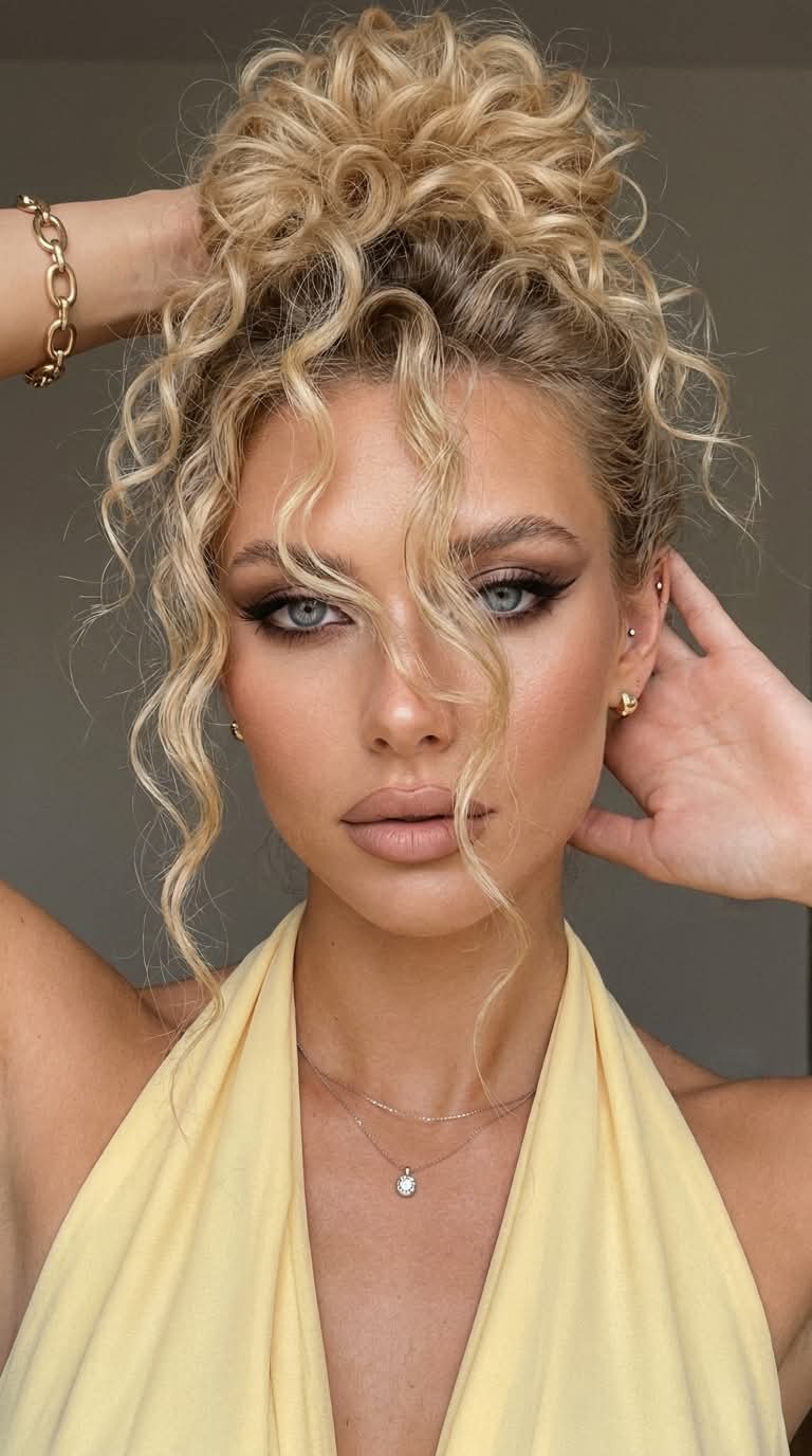 Close-Up Beauty Selfie with a Curly Updo output 2