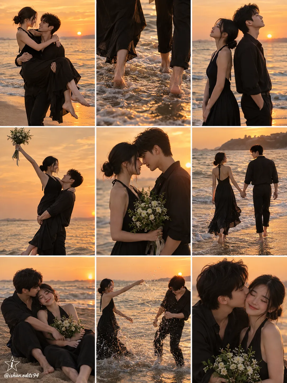 Golden-Hour Beach Couple 3×3 Collage