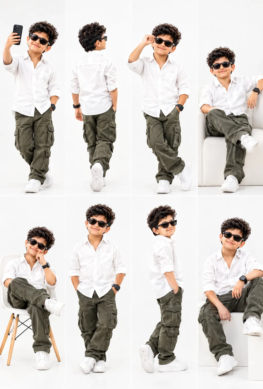 Eight-Pose Fashion Collage of a 6-Year-Old Boy