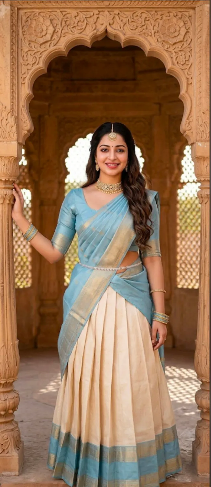 Indian Woman in a Traditional Half Saree