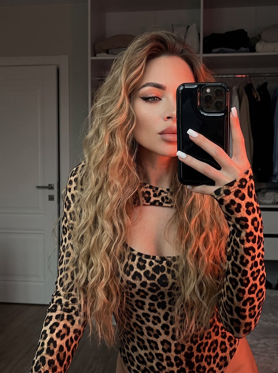 Dark Neon Leopard-Print Mirror Selfie