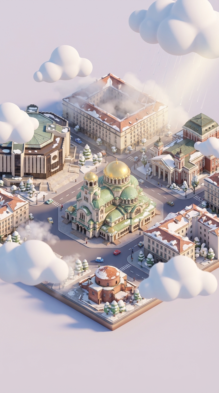 Isometric 3D Cartoon Scene with Weather Effects output 1