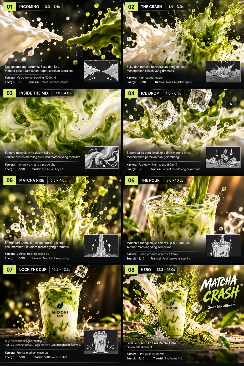 Matcha Crash Commercial Storyboard