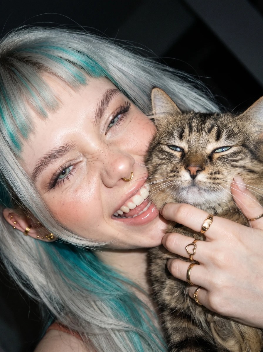 Young Woman Cuddling a Tabby Cat output 15