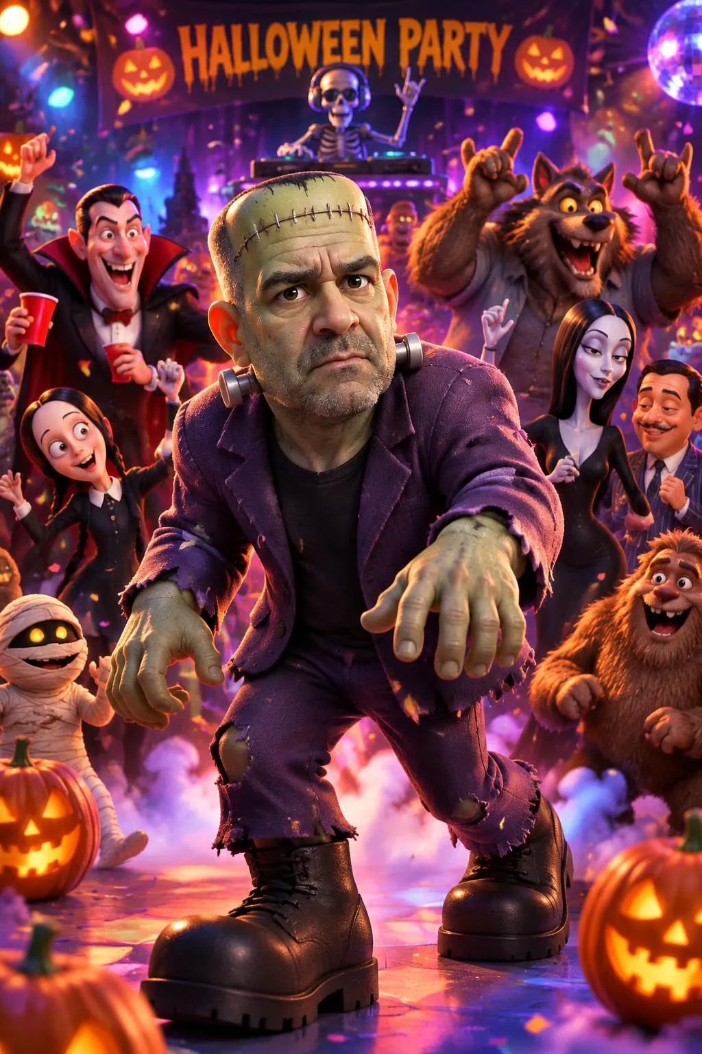 3D Frankenstein Halloween Party Poster