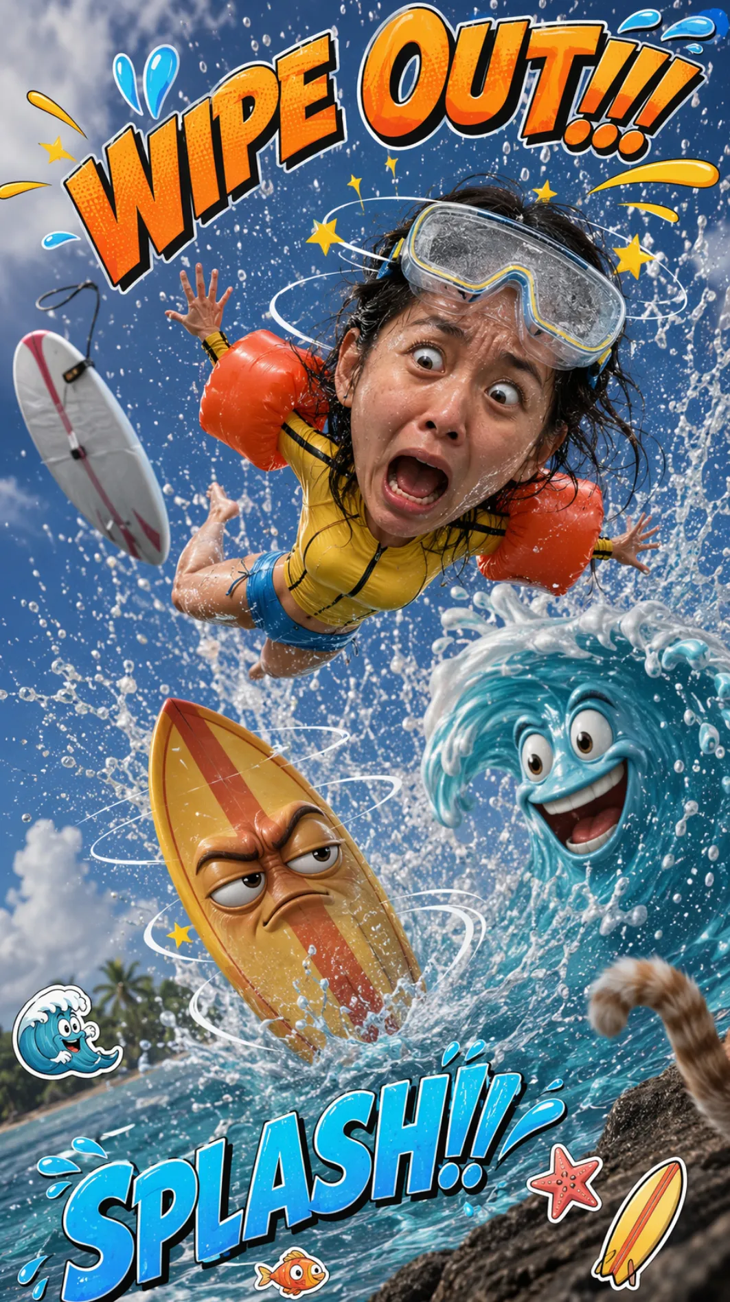 Chibi Surfing Wipeout Comedy