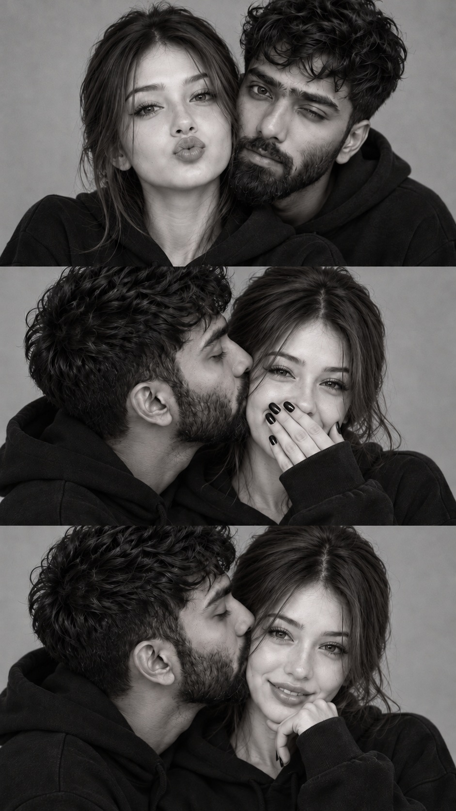 Monochrome Three-Panel Couple Photo Booth Strip