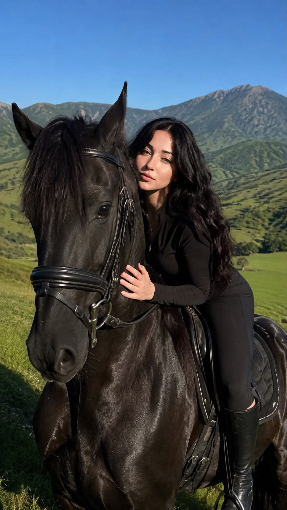 Smartphone Portrait of a Woman with a Black Horse