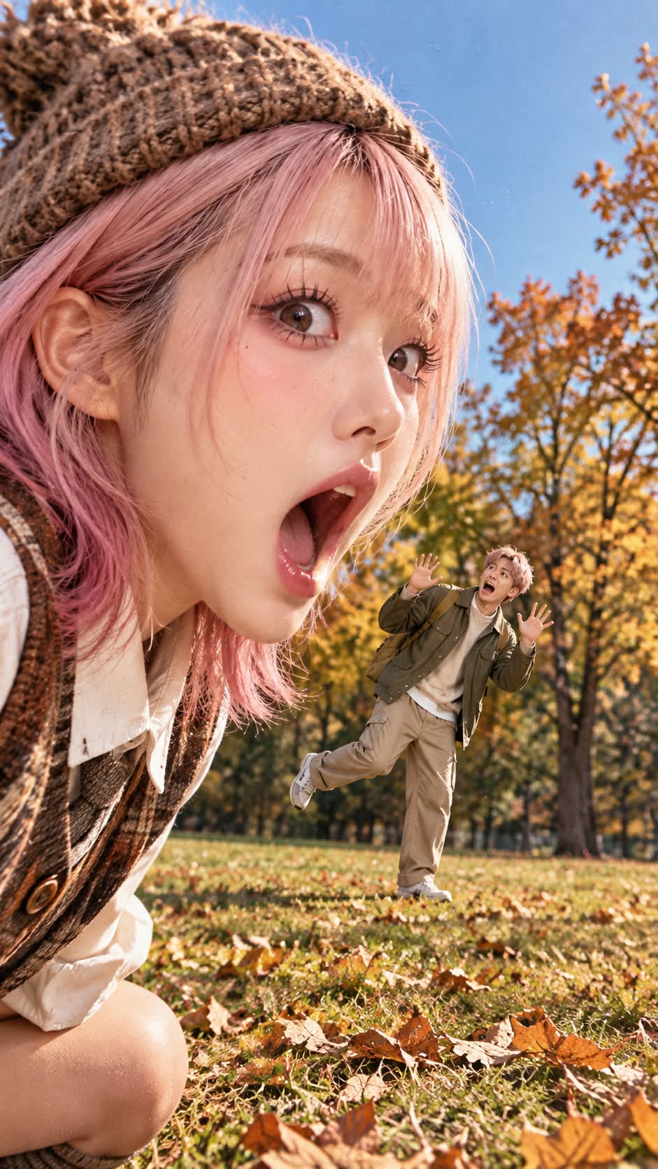 Playful Forced-Perspective Couple Photo