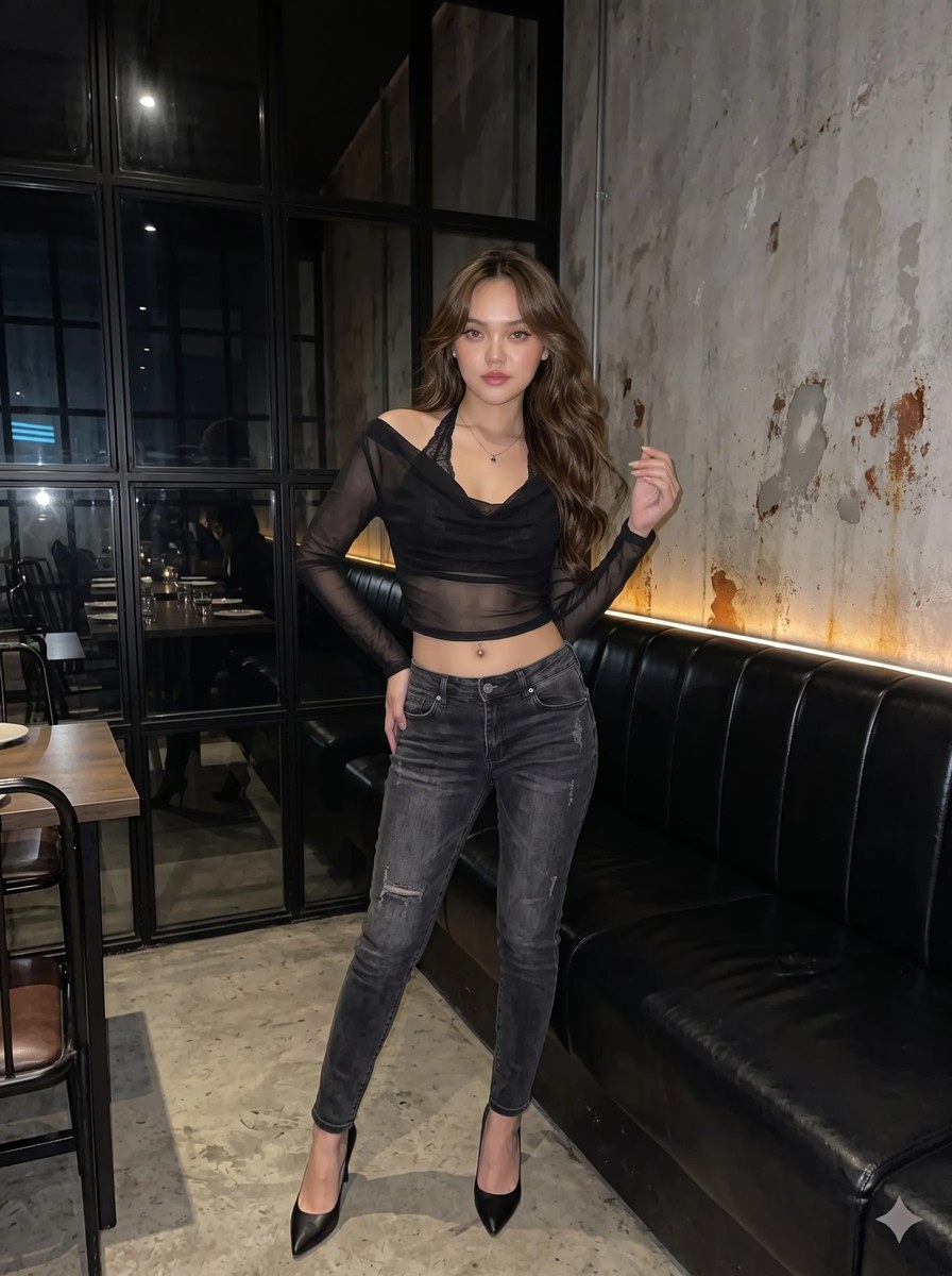 Direct-Flash Nightlife Portrait in a Dark Restaurant output 5