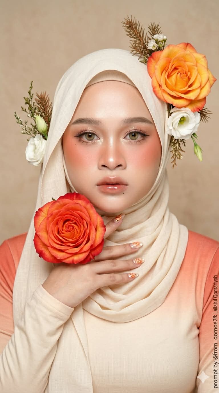 Photorealistic Floral Hijab Portrait