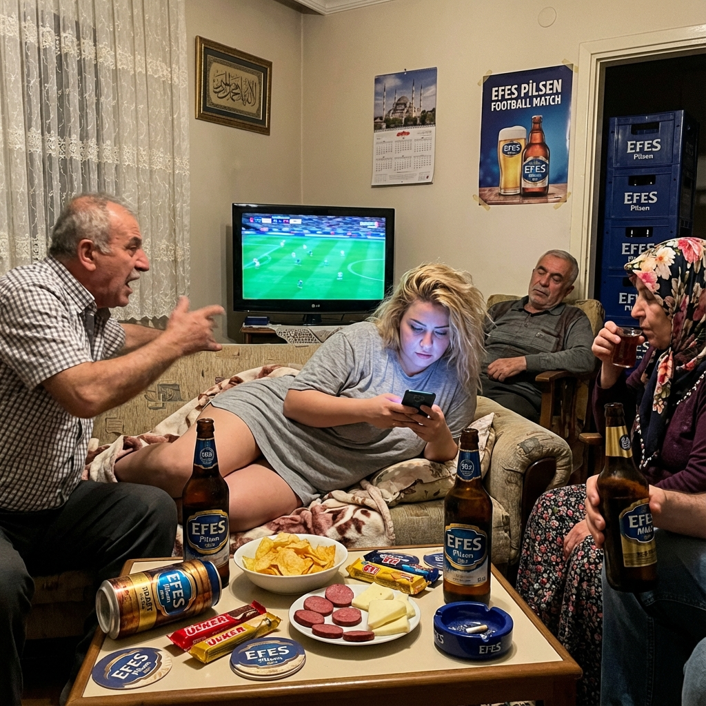 Ultra-Realistic Turkish Living Room Scene During Football Match