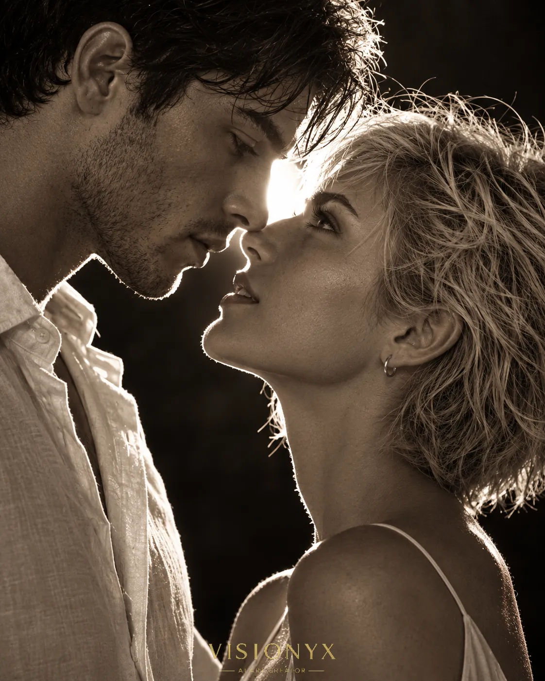 Backlit Sepia Couple Portrait
