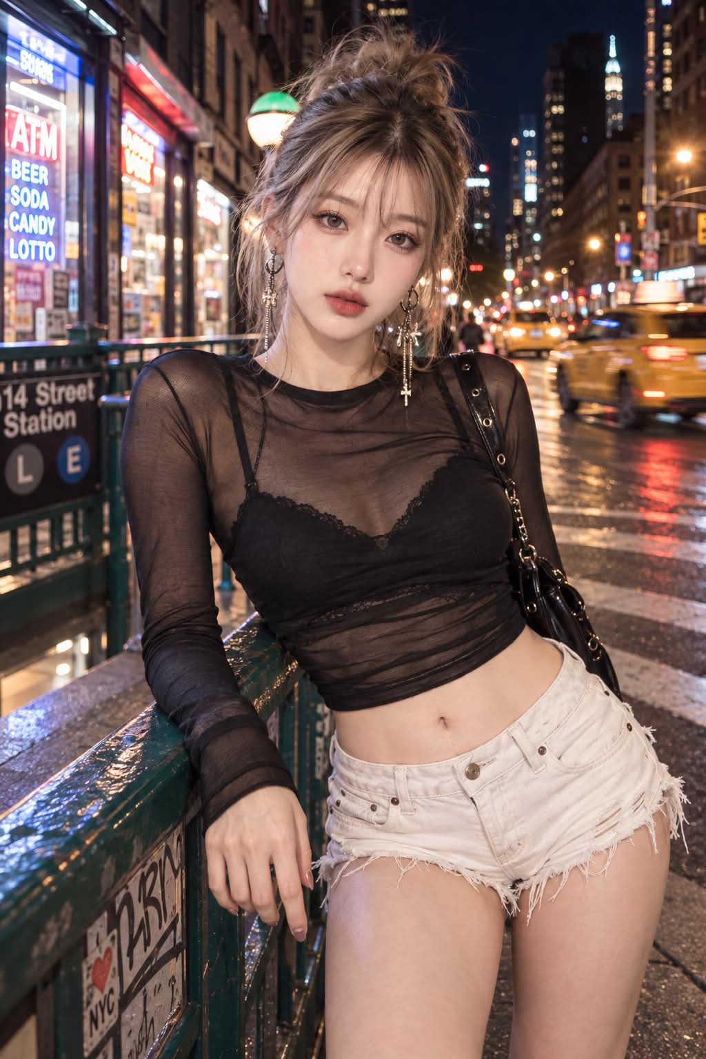 Neon-Lit New York Street Portrait