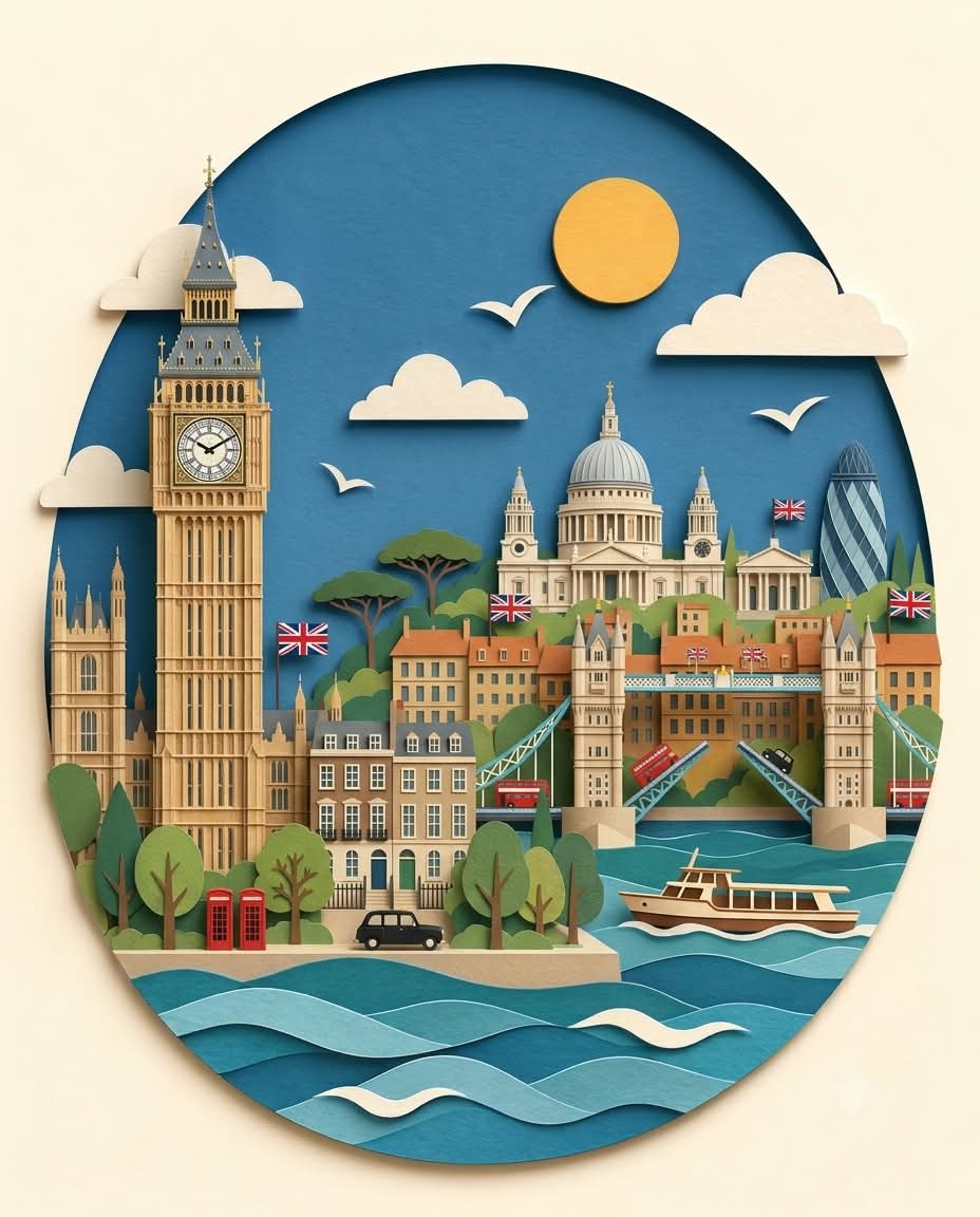 Layered Paper-Cut Destination Diorama