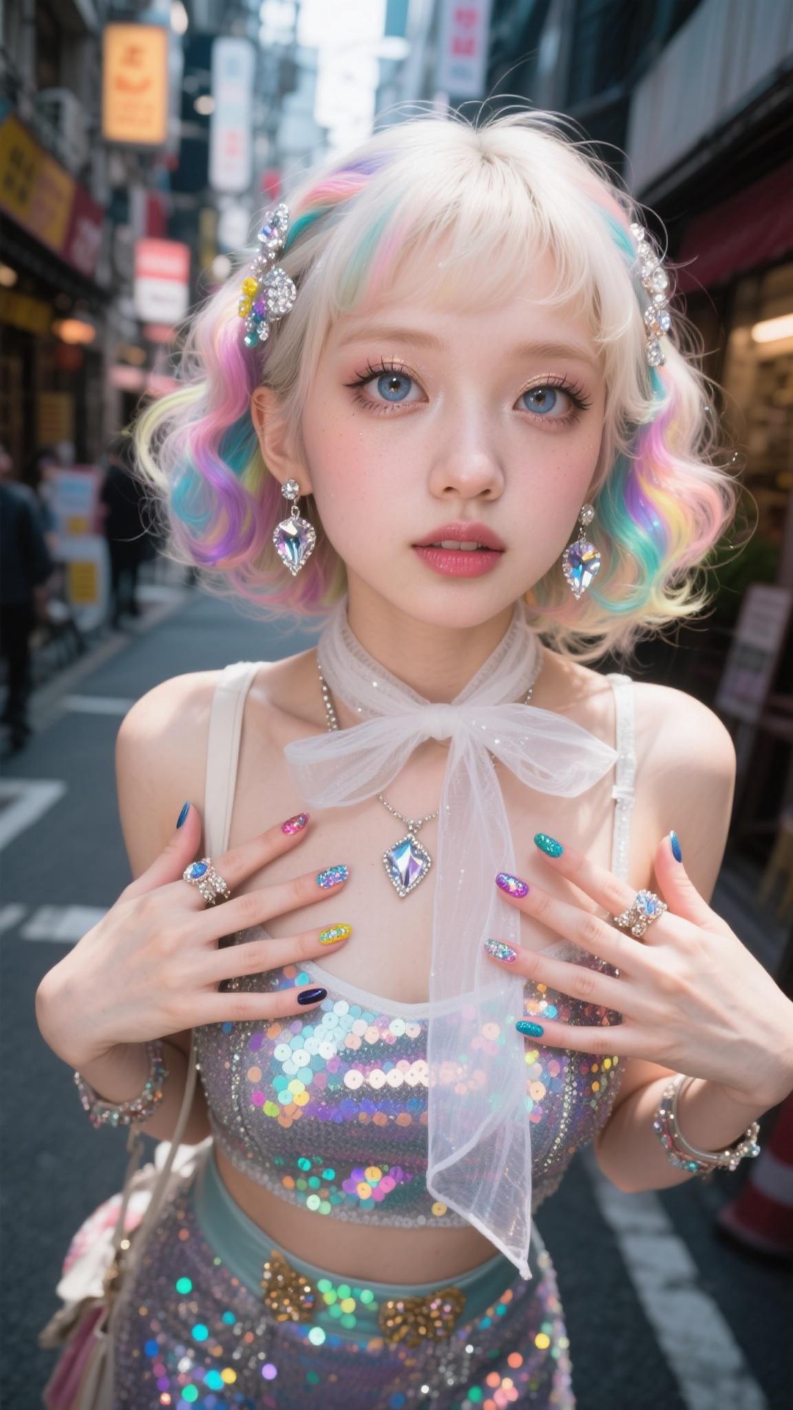 Hyper-Realistic Japanese Gyaru Fashion Portrait in Shibuya