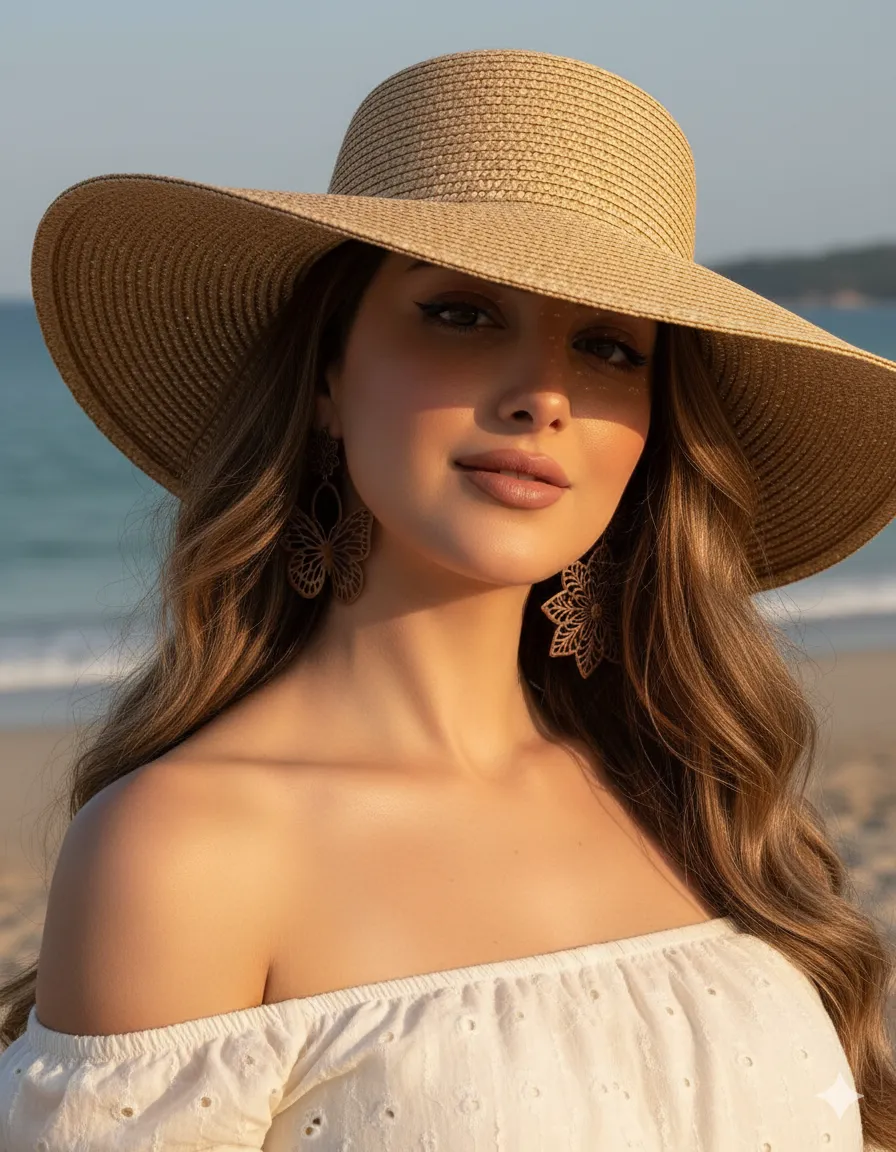Beach Portrait with a Wide-Brimmed Straw Hat output 1