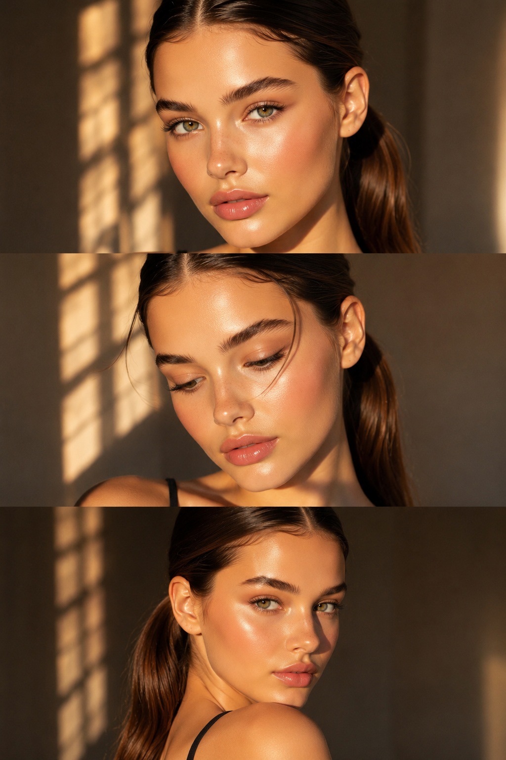 Golden-Hour High-Fashion Beauty Portrait Collage