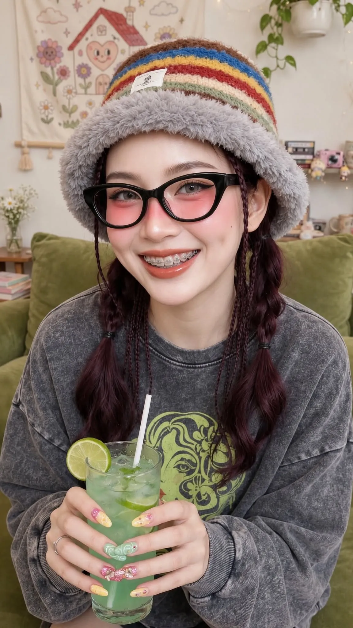 Playful Harajuku-Casual Portrait with a Fuzzy Bucket Hat output 3