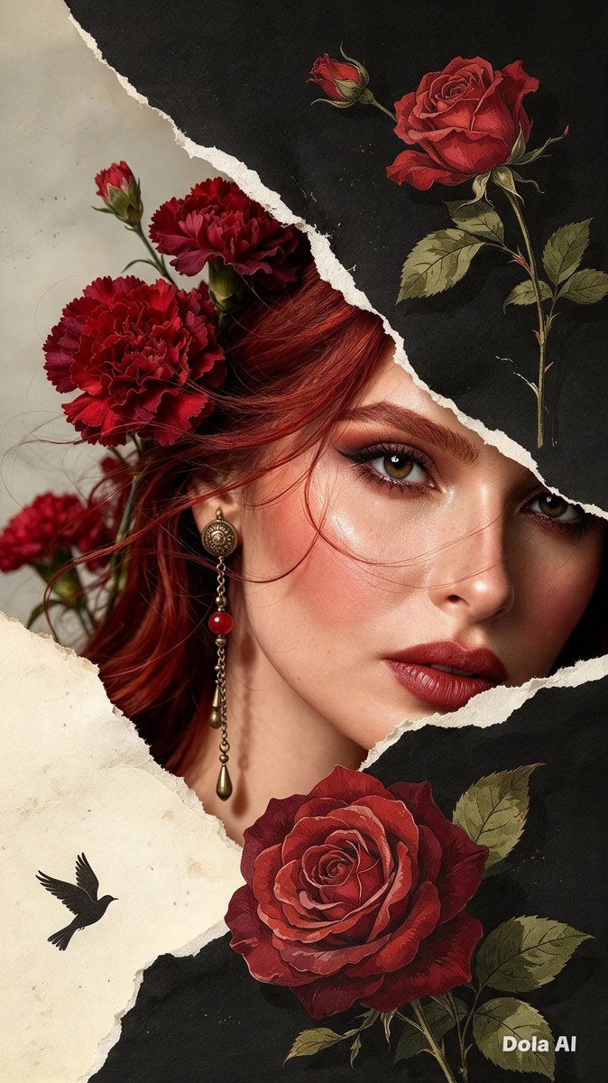 Dark Romantic Torn-Paper Editorial Portrait output 5