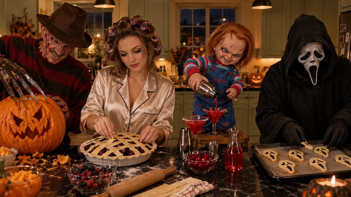 Halloween Night Preparations: Horror Characters in the Kitchen