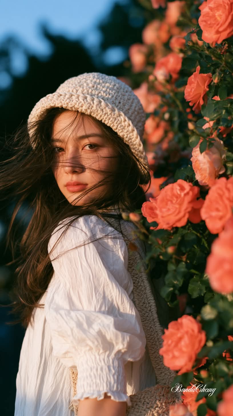 Golden-Hour Portrait Among Coral Roses output 3