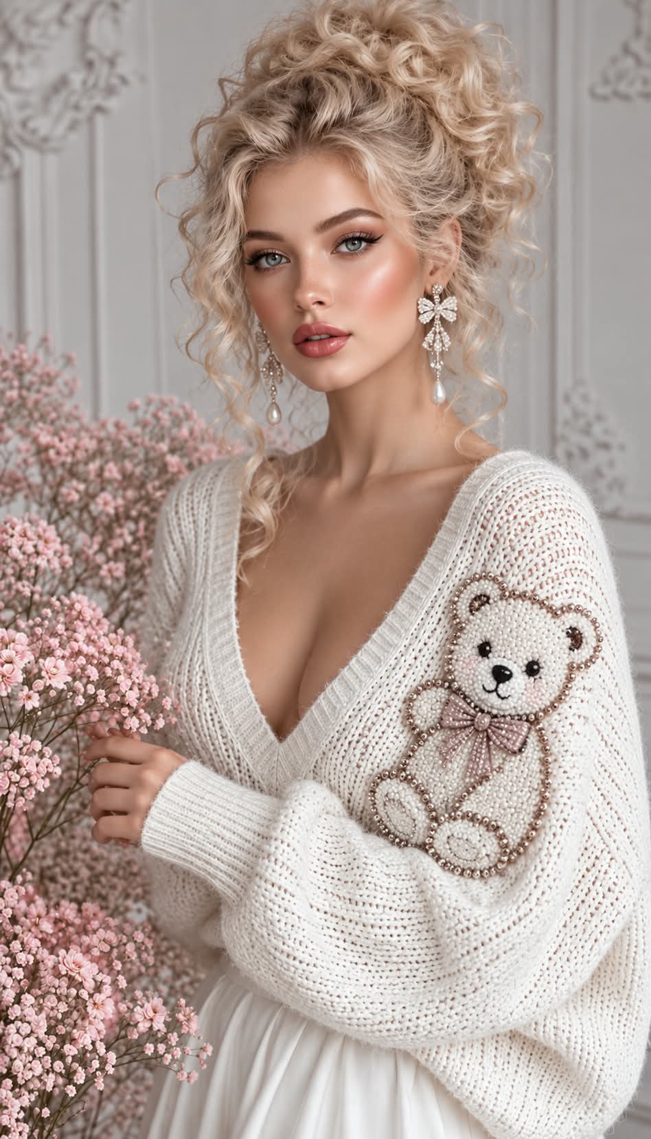 Luxury Editorial Portrait with a Blush Bouquet