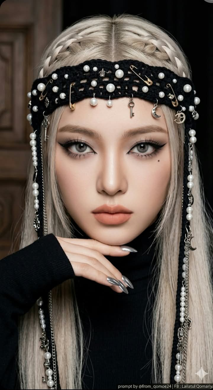 Edgy Korean Glam Portrait with a Pearl Crochet Headpiece output 2