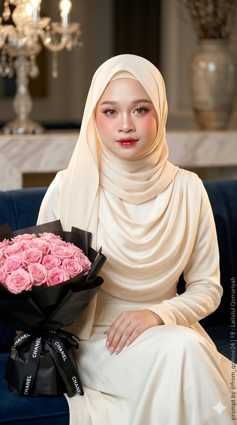 Elegant Hijab Portrait with Pink Roses