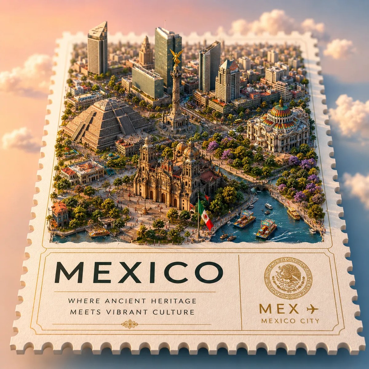 Miniature City Diorama Postage Stamp Travel Poster output 5