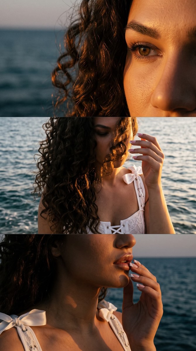 Golden-Hour Seaside Portrait Triptych output 3