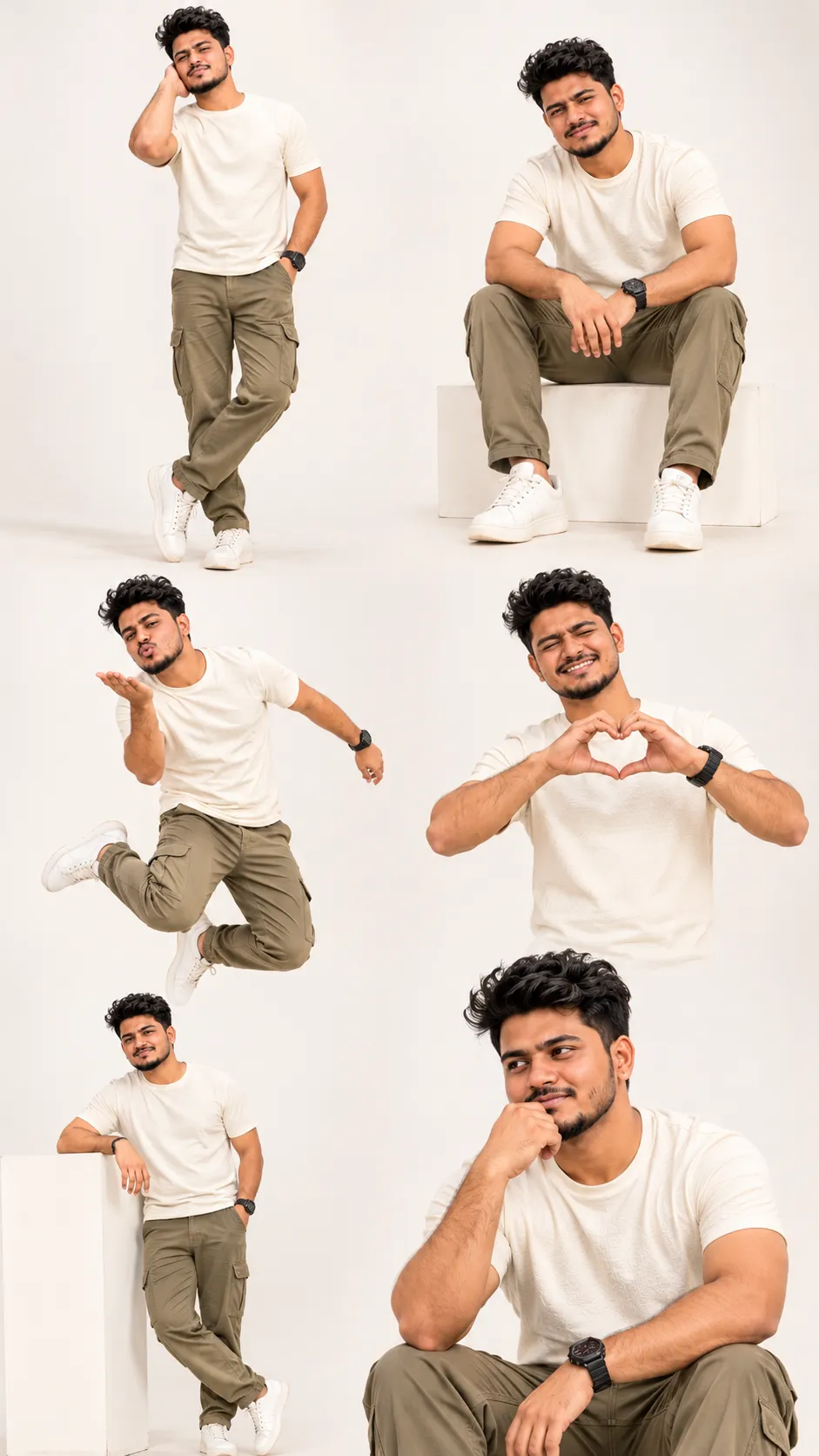Young Indian Man Multi-Pose Studio Photo Grid output 1