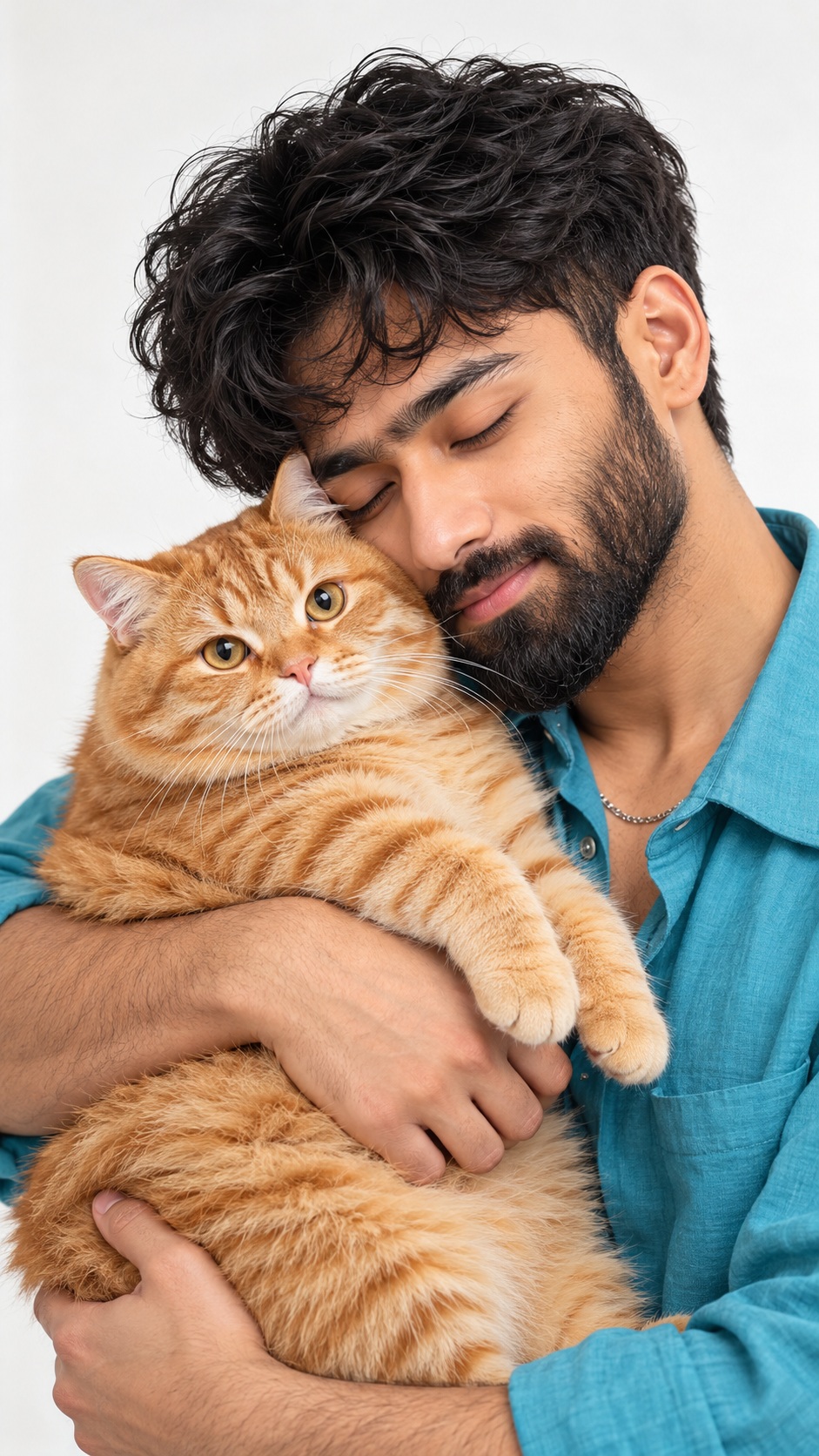 Young Man Hugging an Orange Tabby Cat output 1