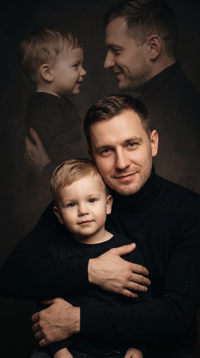 Man and Boy Double-Exposure Studio Portrait