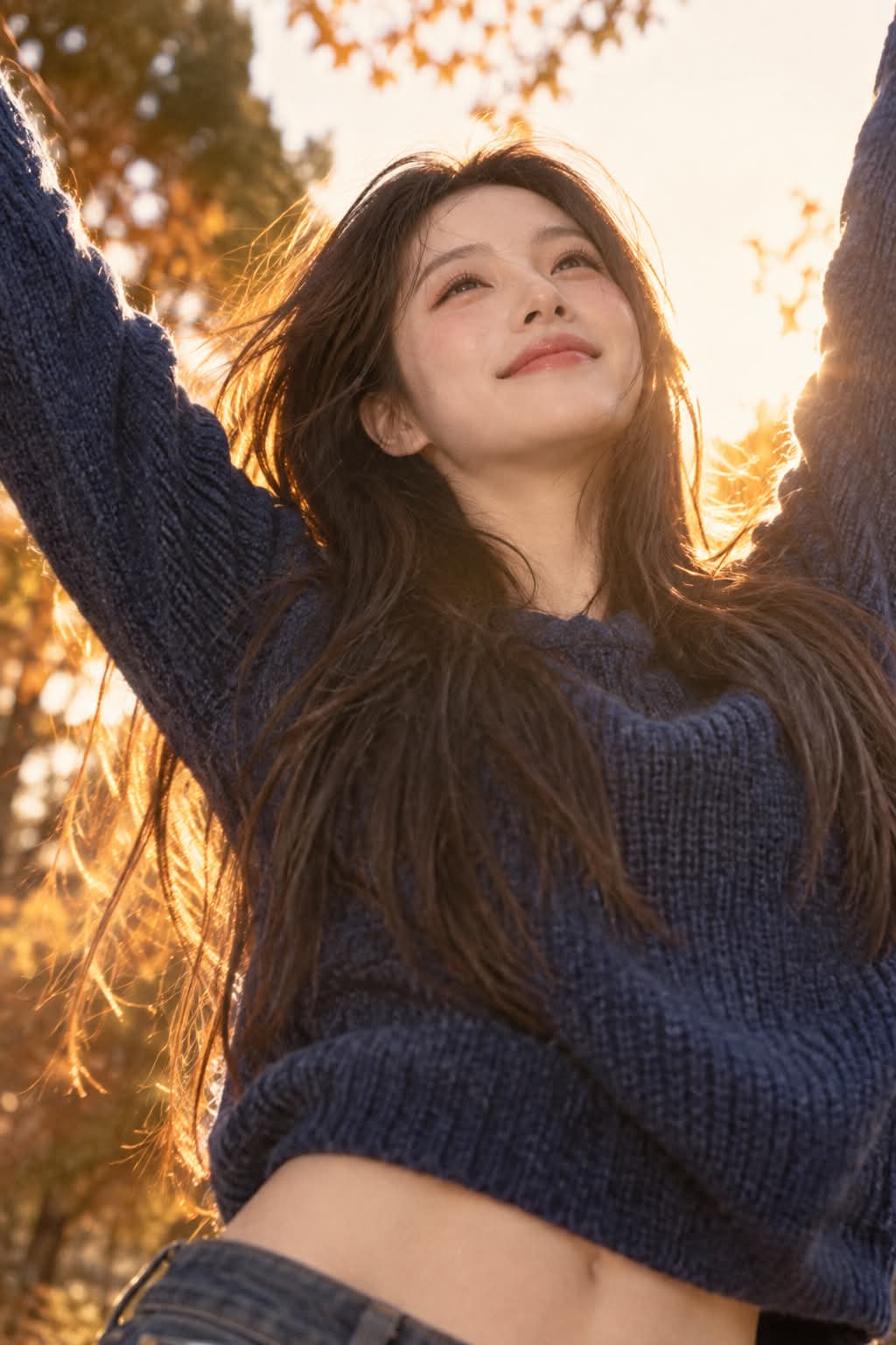Sunlit Navy Sweater Portrait output 1