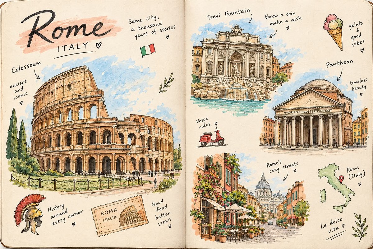 Illustrated City Travel Journal Spread output 3
