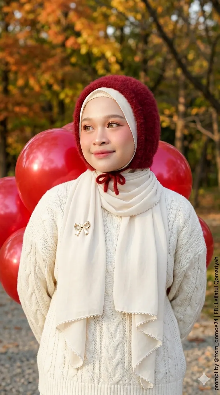 Autumn Hijab Portrait with Red Balloons output 2