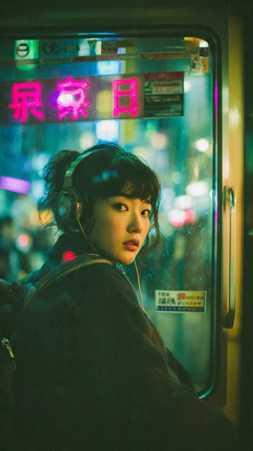 Cinematic Tokyo Night Train Portrait output 2