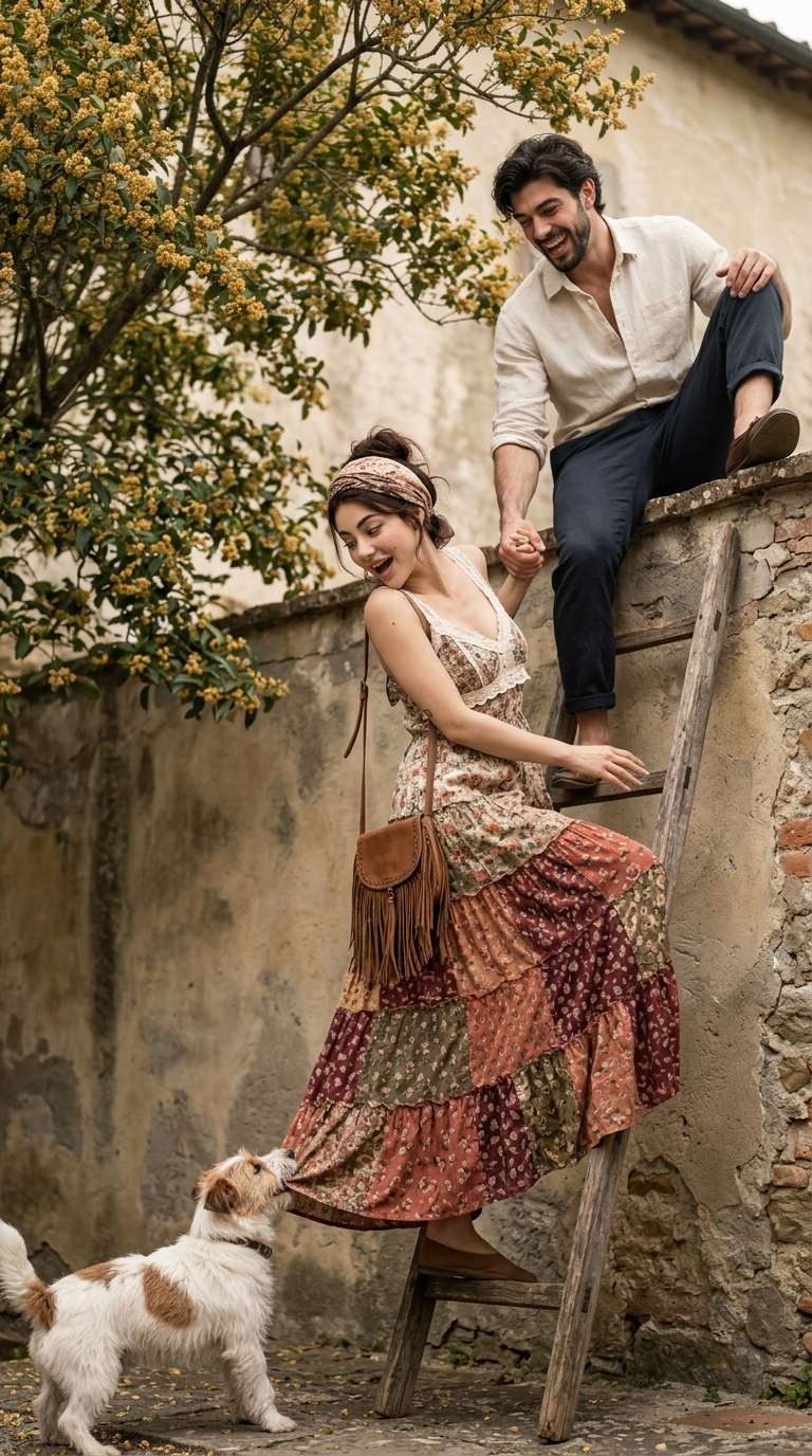 Photorealistic Countryside Couple, Ladder, and Mischievous Terrier output 2