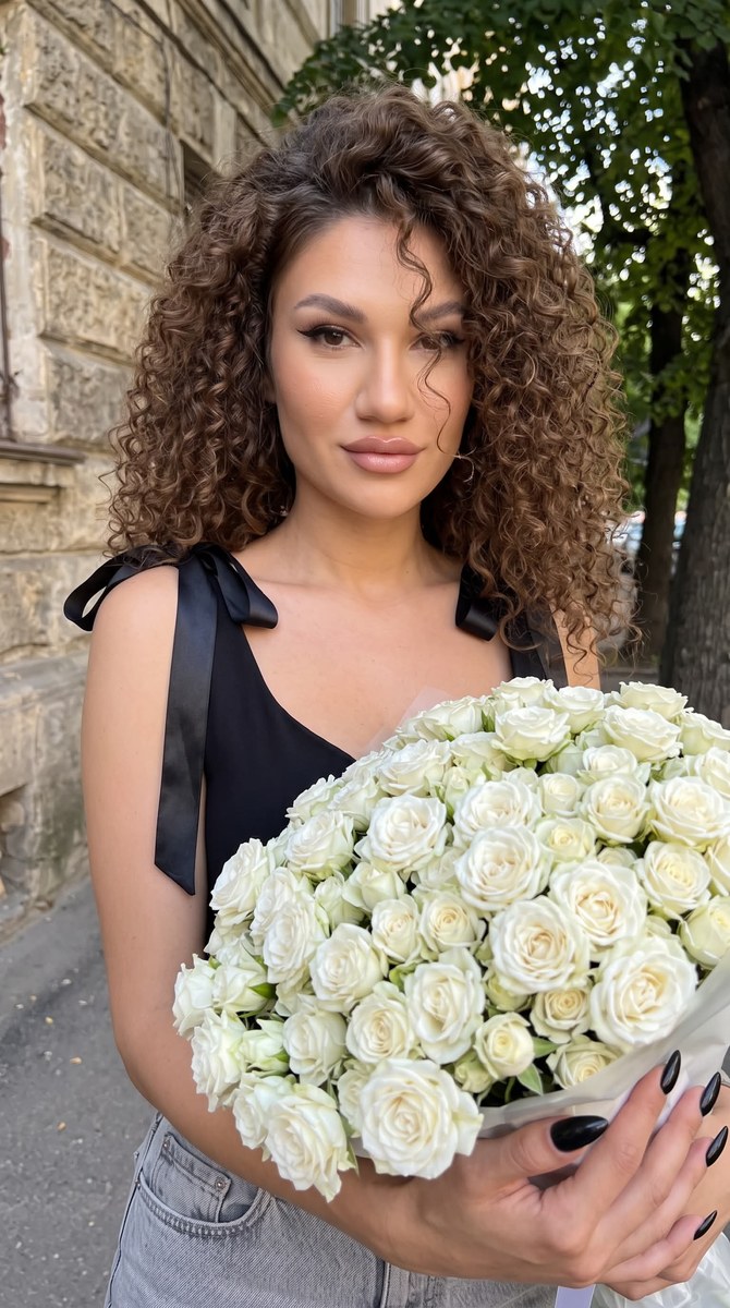 Photorealistic Portrait with a Bouquet of White Roses output 2