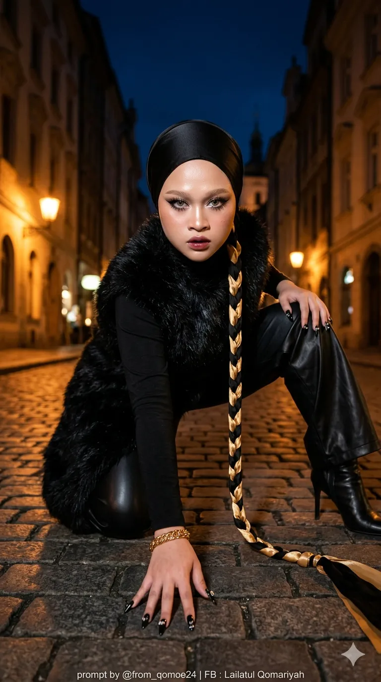 Dramatic Night Portrait of a Young Woman in a Black Hijab output 2